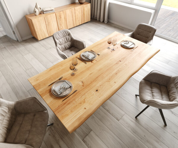 Jídelní stůl Edge 200x100 cm přírodní dub podnož ve tvaru "V" černá - Image 4