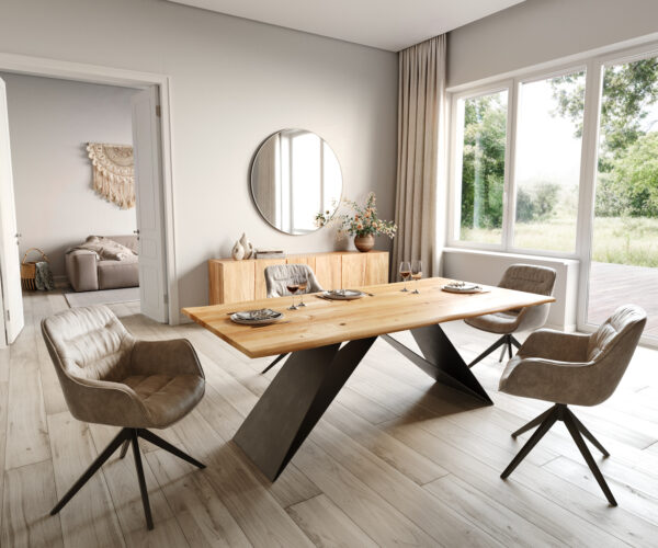 Jídelní stůl Edge 200x100 cm přírodní dub podnož ve tvaru "V" černá - Image 5