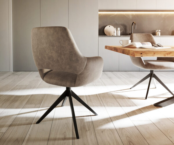 Otočná židle Yago-Flex s područkami křížová podnož široká černá mikrovlákno taupe 360° - Image 5