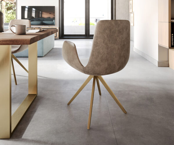 Otočná židle Ilia-Flex s područkami křížová podnož hranatá zlatá mikrovlákno taupe 180° - Image 5