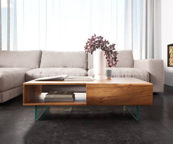 Konferenční stolek Nová 115x60x38 cm přírodní akácie 2 zásuvky 1 přihrádka závěsné - Image 2