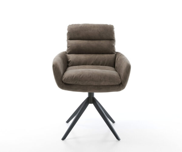 Jídelní židle Abelia-Flex s područkami taupe vintage křížová podnož široká černá otočná o 360° - Image 2