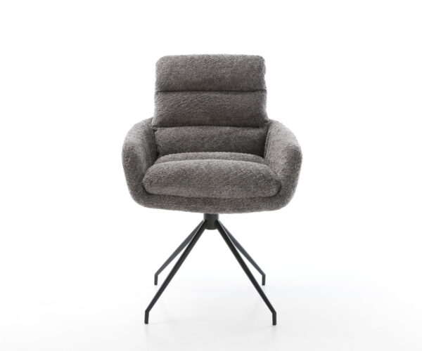 Jídelní židle Abelia-Flex s područkami bouclé šedá křížová podnož zúžená černá 180° otočná - Image 2