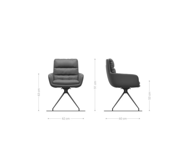 Jídelní židle Abelia-Flex s područkami bouclé šedá křížová podnož zúžená černá 180° otočná - Image 6