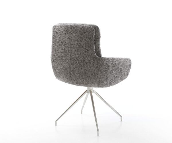 Jídelní židle Abelia-Flex s područkami bouclé šedá křížová podnož zúžená z nerezové oceli otočná o 180° - Image 5
