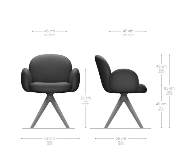 Otočná židle Nube-Flex s područkami dřevěná podnož hranatá bouclé bílá 180° taštičkové pružiny - Image 6
