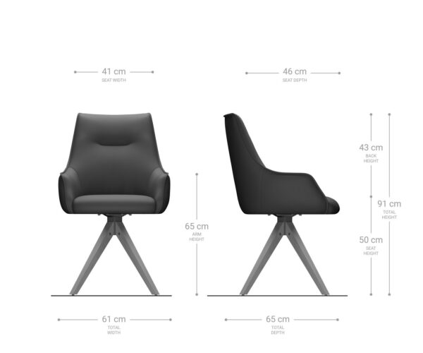 Otočná židle Alja-Flex s područkami dřevěná podnož hranatá manšestr stříbrnošedá 180° taštičkové pružiny - Image 7