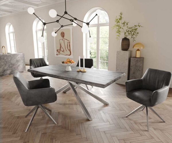 Otočná židle Xana-Flex s područkami křížová podnož široká nerezová ocel mikrovlákno antracitová vintage 180° taštičkové pružiny - Image 5