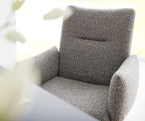 Jídelní židle Jova-Flex s područkami dřevěná podnož hranatá přírodní bouclé stříbrnošedá 180° otočná taštičkové pružiny - Image 4