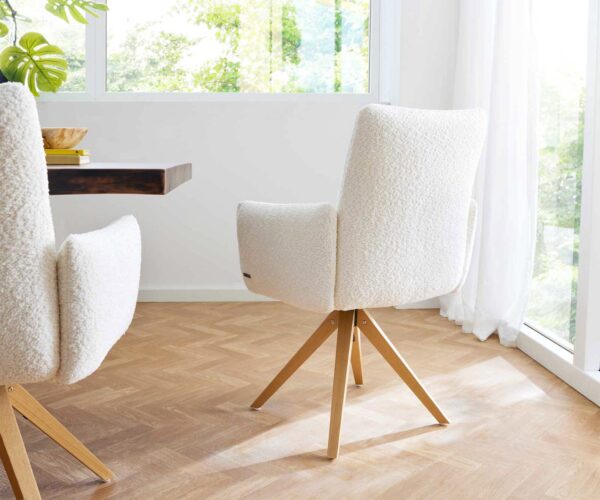 Otočná židle Jova-Flex s područkami dřevěná podnož hranatá bouclé bílá 180° taštičkové pružiny - Image 5