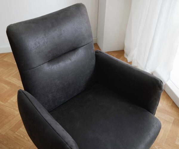 Otočná židle Jova-Flex s područkami dřevěná podnož hranatá mikrovlákno antracitová vintage 180° taštičkové pružiny - Image 4