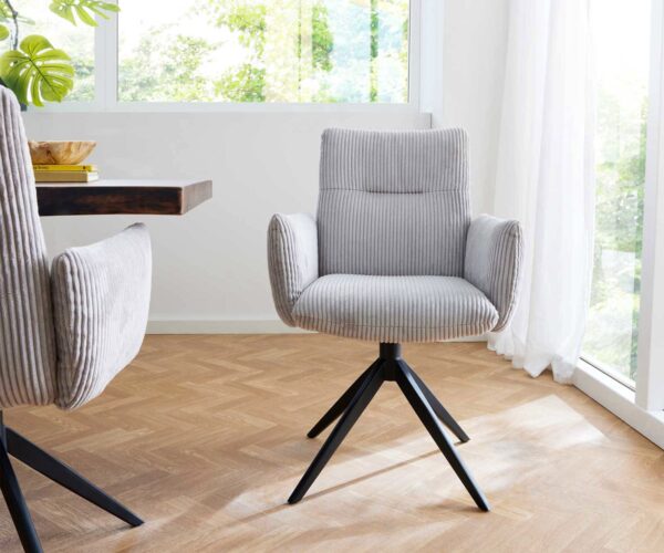 Otočná židle Jova-Flex s područkami křížová podnož široká kov černá manšestr stříbrnošedá 180° taštičkové pružiny - Image 2