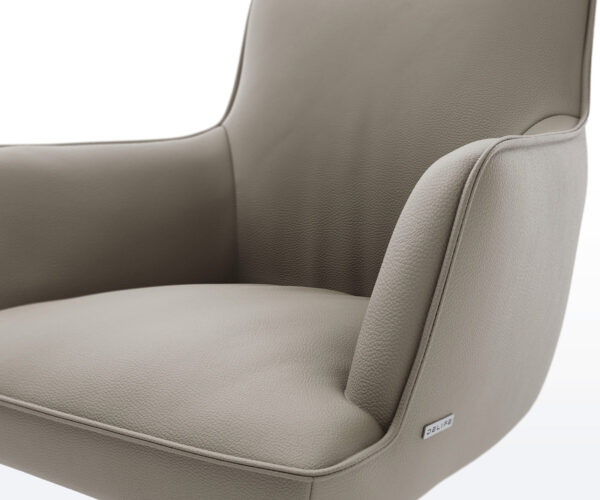 Otočná židle Heira-Flex s područkami křížová podnož zúžená kov černá pravá kůže taupe 180° otočná taštičkové pružiny - Image 4