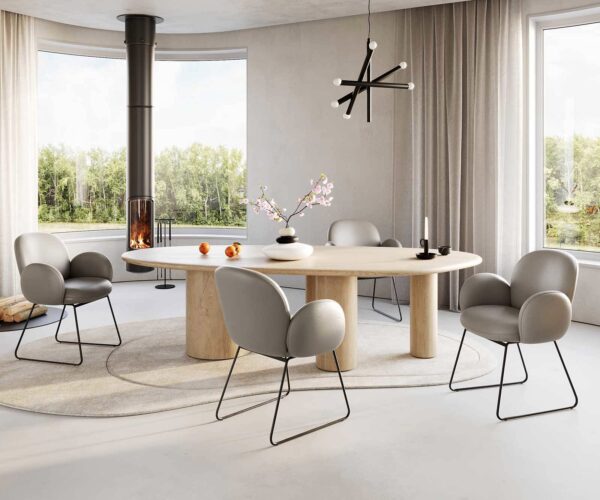 Jídelní židle Nube-Flex tenká podnož kovová černá pravá kůže taupe taštičkové pružiny - Image 5
