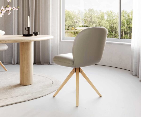 Otočná židle Nube-Flex dřevěná podnož hranatá přírodní kůže taupe 180° taštičkové pružiny - Image 4