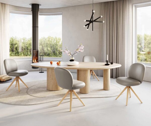 Otočná židle Nube-Flex dřevěná podnož hranatá přírodní kůže taupe 180° taštičkové pružiny - Image 5