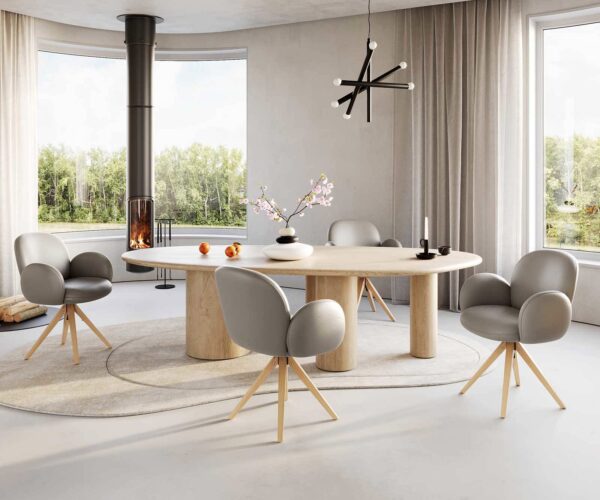 Otočná židle Nube-Flex s područkami dřevěná podnož hranatá pravá kůže taupe 180° taštičkové pružiny - Image 5