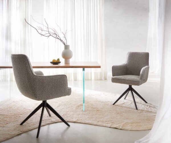Otočná židle Heira-Flex s područkami křížová podnož široká kov černá bouclé stříbrnošedá 180° taštičkové pružiny - Image 6