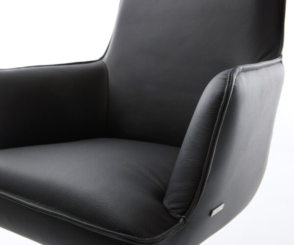 Otočná židle Heira-Flex s područkami křížová podnož zúžená kovová černá pravá kůže černá 180° otočná taštičkové pružiny - Image 4