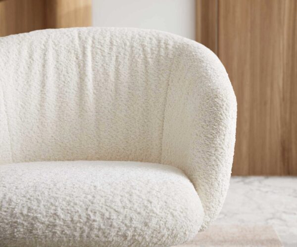 Otočná židle Caja-Flex s područkami křížová podnož široká nerezová bouclé bílá 180° taštičkové pružiny - Image 4
