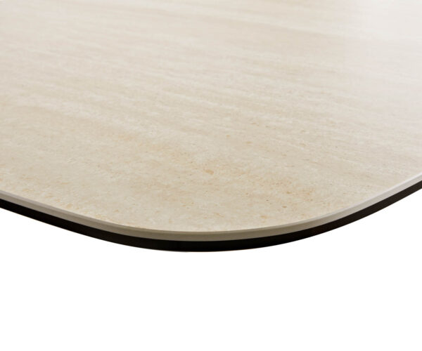 Jídelní stůl Edge oválný 200x100 keramika travertin přírodní podnož ve tvaru "V" plochá ocel černá - Image 6