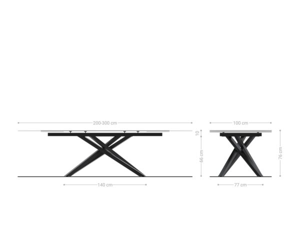 Jídelní stůl Edge 200-300x100 keramika Laminam®Nero Greco antracit křížová podnož hranatá černá rozkládací - Image 8