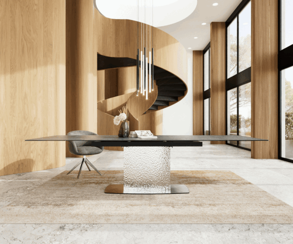 Jídelní stůl Edge 200-300x100 keramika Laminam®Nero Greco antracitová z nerezové oceli rozkládací - Image 7