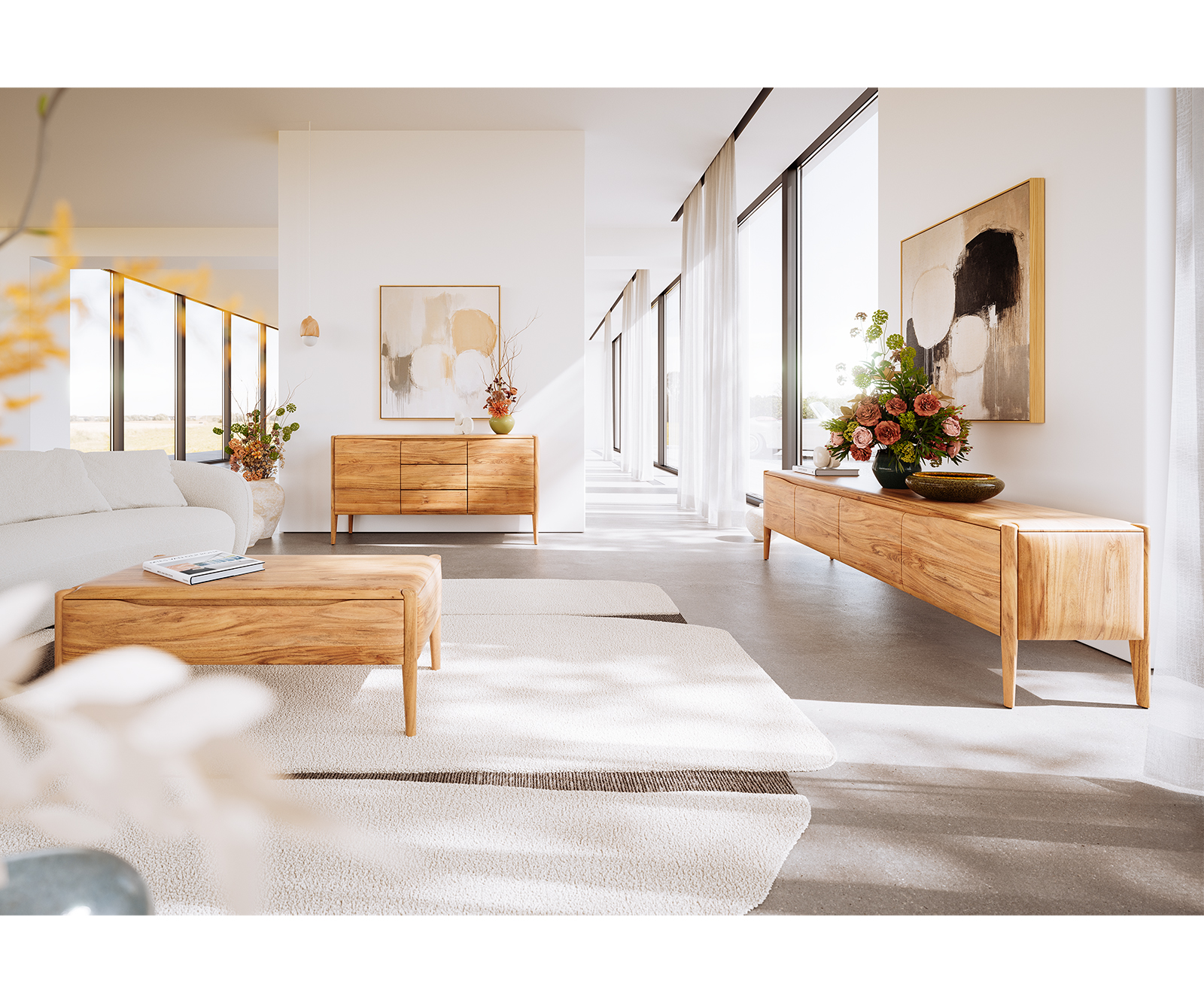 Konferenční stolek Simcha 90x90 cm akácie přírodní 1 výklopná dvířka - Obrázek 6