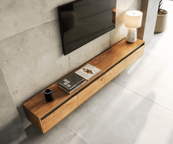 TV stolek Stonegrace 240 cm přírodní akácie břidlice 4 dvířka nástěnný - Image 4