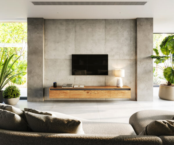 TV stolek Stonegrace 240 cm přírodní akácie břidlice 4 dvířka nástěnný - Image 2