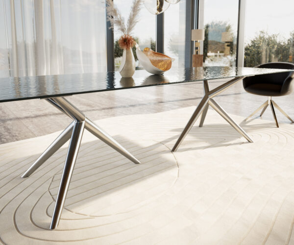 Jídelní stůl Edge 300x100 reliéfní sklo kouřově černé 3D design Estelar kulatý nerezová ocel - Image 5