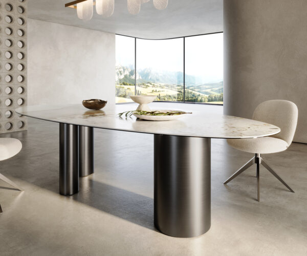 Jídelní stůl Edge Oval 280x130 keramický Minas Melange bílo-béžový Troa nerezová ocel grafitová - Image 6