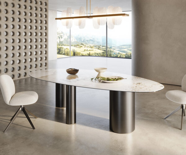 Jídelní stůl Edge Oval 280x130 keramický Minas Melange bílo-béžový Troa nerezová ocel grafitová - Image 4