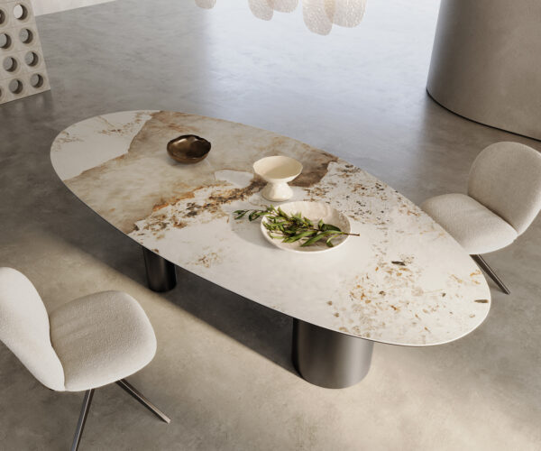 Jídelní stůl Edge Oval 280x130 keramický Minas Melange bílo-béžový Troa nerezová ocel grafitová - Image 2