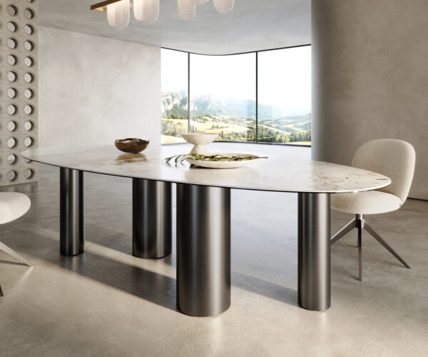 Jídelní stůl Edge Oval 280x130 keramický Minas Melange bílo-béžový Pilier nerezová ocel grafitová - Image 6