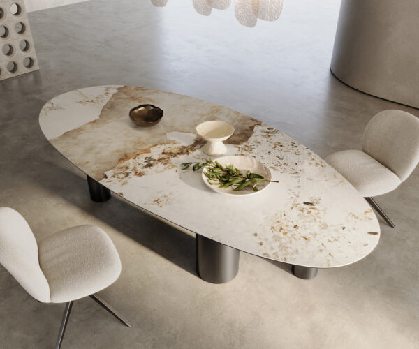 Jídelní stůl Edge Oval 280x130 keramický Minas Melange bílo-béžový Pilier nerezová ocel grafitová - Image 2