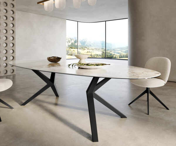 Jídelní stůl Edge Oval 280x130 keramický Minas Melange bílo-béžový Zenthara hranatý kovový černý - Image 6