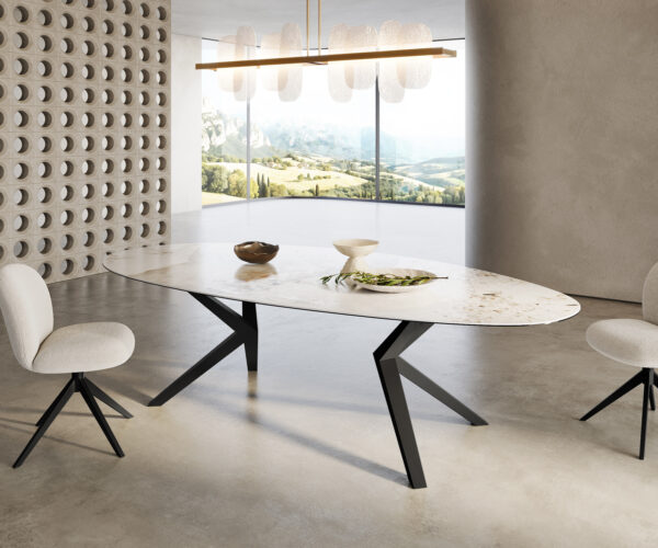 Jídelní stůl Edge Oval 280x130 keramický Minas Melange bílo-béžový Zenthara hranatý kovový černý - Image 4