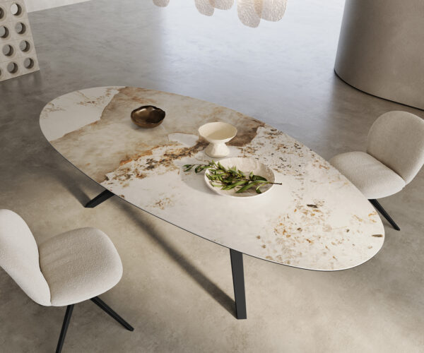 Jídelní stůl Edge Oval 280x130 keramický Minas Melange bílo-béžový Zenthara hranatý kovový černý - Image 2