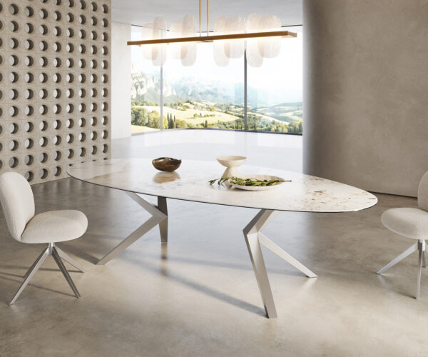 Jídelní stůl Edge Oval 280x130 keramika Minas Melange bílo-béžová Zenthara hranatá nerezová ocel - Image 4