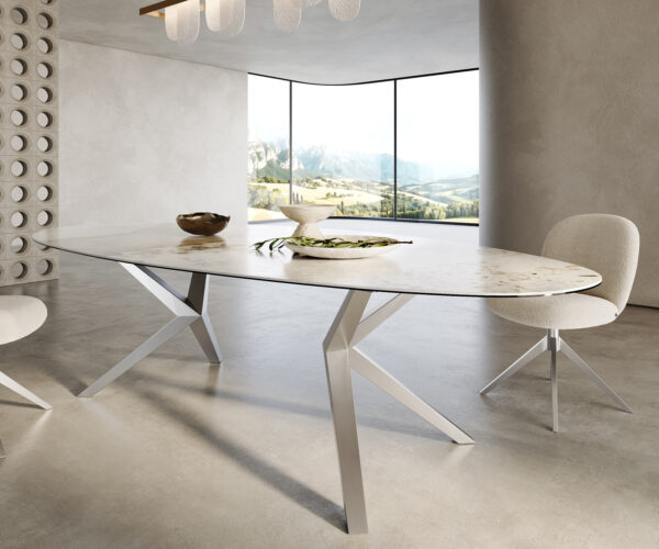 Jídelní stůl Edge Oval 280x130 keramika Minas Melange bílo-béžová Zenthara hranatá nerezová ocel - Image 6