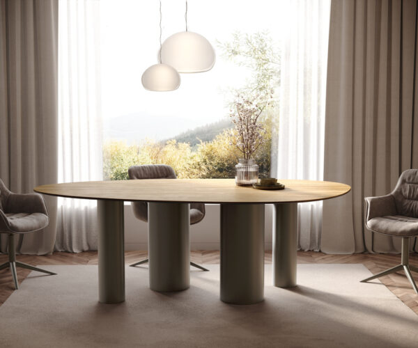 Jídelní stůl Edge Oval 220x120 Keramický Laminam® Sabbia Dub barevný Pilier povrchová úprava s kovovým efektem Titan - Image 2