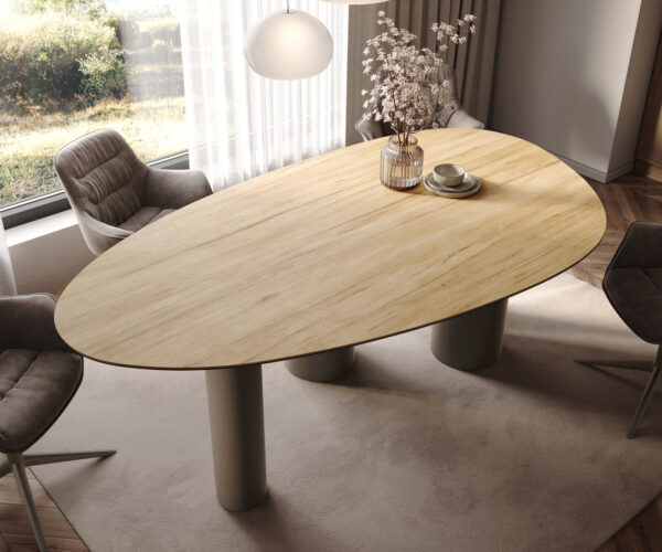 Jídelní stůl Edge Oval 220x120 Keramický Laminam® Sabbia Dub barevný Pilier povrchová úprava s kovovým efektem Titan - Image 4