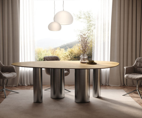 Jídelní stůl Edge Oval 220x120 keramický Laminam® Sabbia dub barevný Pilier nerezová ocel grafitová - Image 2