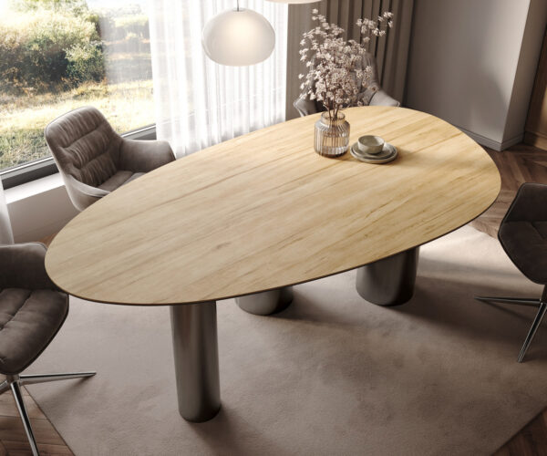 Jídelní stůl Edge Oval 220x120 keramický Laminam® Sabbia dub barevný Pilier nerezová ocel grafitová - Image 4