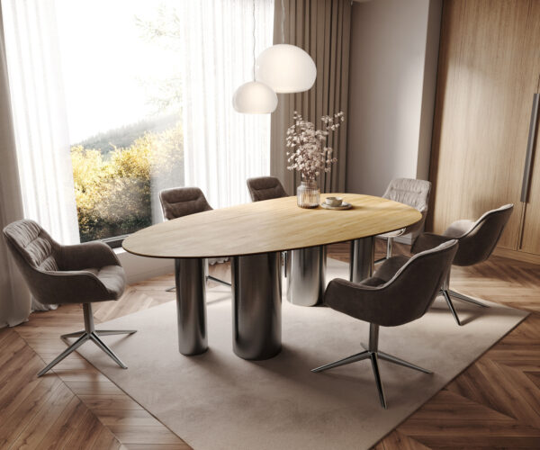 Jídelní stůl Edge Oval 220x120 keramický Laminam® Sabbia dub barevný Pilier nerezová ocel grafitová - Image 7