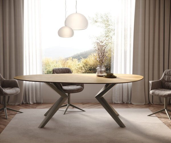 Jídelní stůl Edge Oval 220x120 keramický Laminam® Sabbia dubová barva Zenthara hranatý kovový efekt titanová povrchová úprava - Image 2