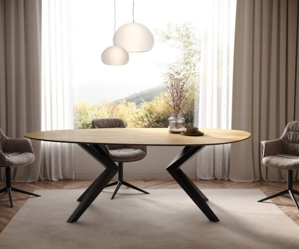 Jídelní stůl Edge Oval 220x120 Keramický Laminam® Sabbia Dubová barva Zenthara hranatý Kovová černá - Image 2
