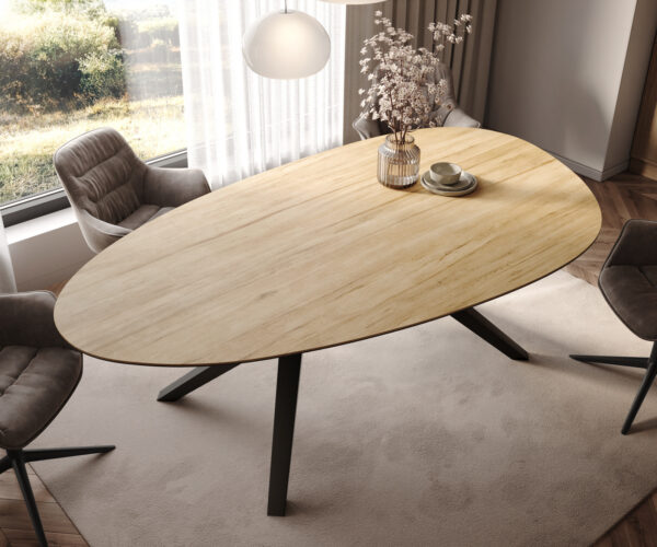 Jídelní stůl Edge Oval 220x120 Keramický Laminam® Sabbia Dubová barva Zenthara hranatý Kovová černá - Image 4
