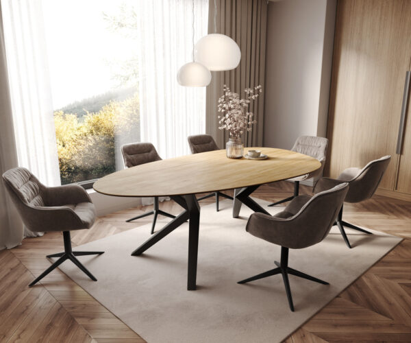 Jídelní stůl Edge Oval 220x120 Keramický Laminam® Sabbia Dubová barva Zenthara hranatý Kovová černá - Image 7